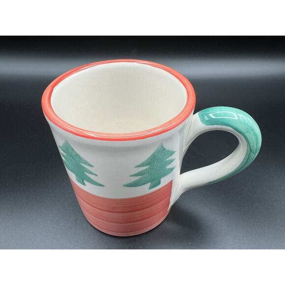 Pier 1 Hand Painted Christmas Tree 12oz Coffee Cup Mug Set of 2 Made in Italy - Picture 10 of 13